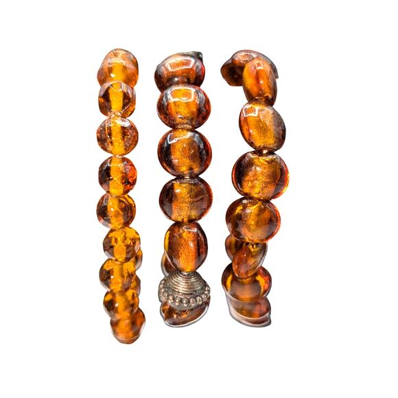 Lot of Three Amber Glass Bead Stretch Bracelets - Picture 3 of 7